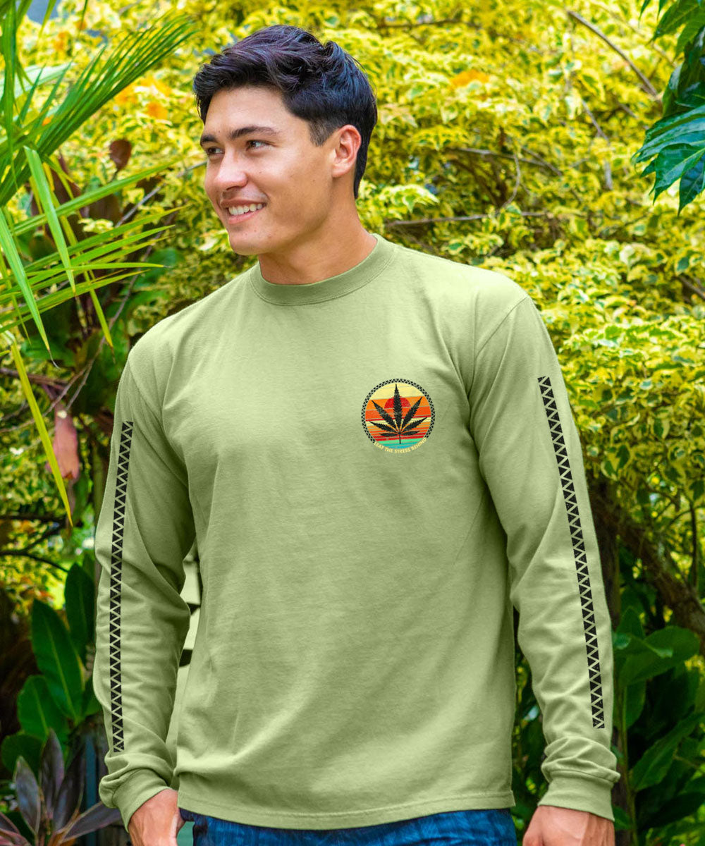 Leaf The Stress Behind - Hemp Dyed Long Sleeve Crewneck T-Shirt 3 Leaf The Stress Behind - Hemp Dyed Long Sleeve Crewneck T-Shirt