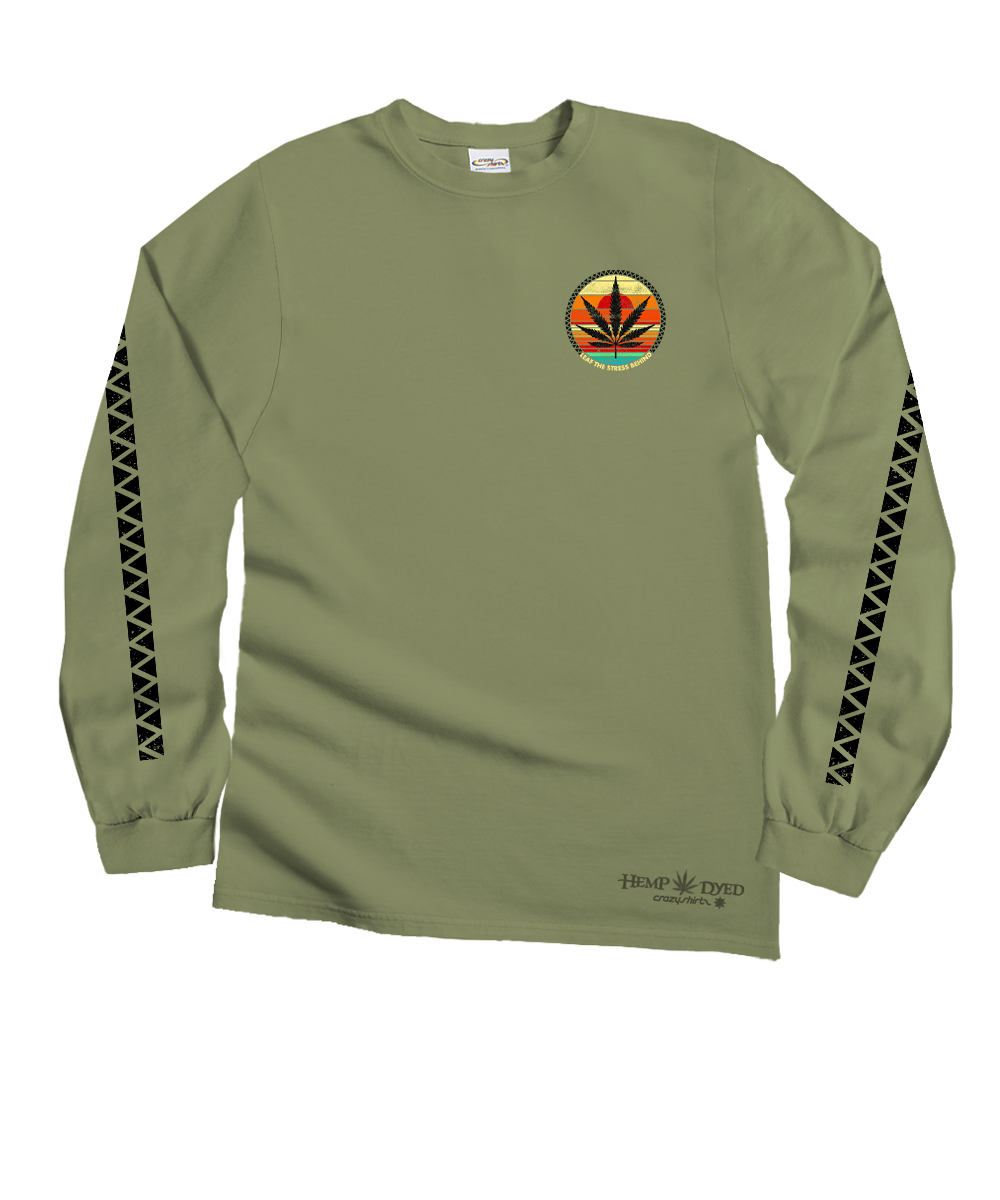 Leaf The Stress Behind - Hemp Dyed Long Sleeve Crewneck T-Shirt 4 Leaf The Stress Behind - Hemp Dyed Long Sleeve Crewneck T-Shirt