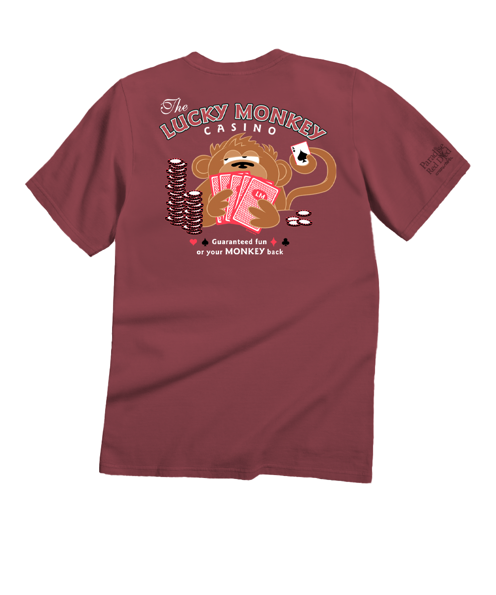 Lucky Monkey - Paradise Red Dyed Short Sleeve Crewneck T-Shirt 1 Lucky Monkey - Paradise Red Dyed Short Sleeve Crewneck T-Shirt