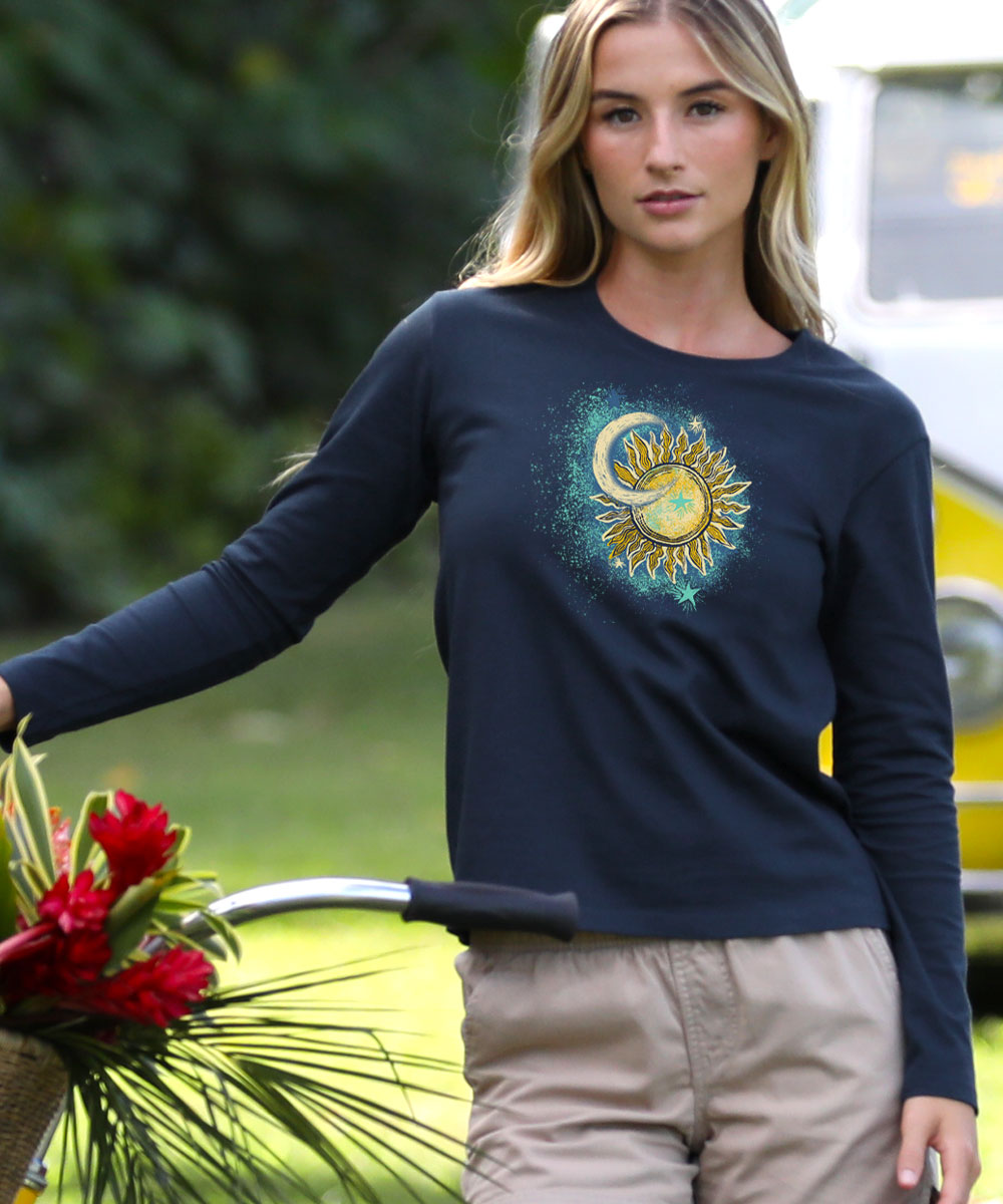 Luna Sol - Navy Long Sleeve Crewneck T-Shirt 2 Luna Sol - Navy Long Sleeve Crewneck T-Shirt