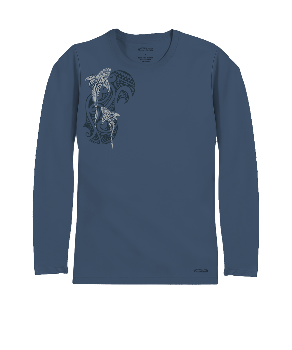 Mano A Mano Ekolu Vertical - Blue Steel Long Sleeve Pima T-Shirt
