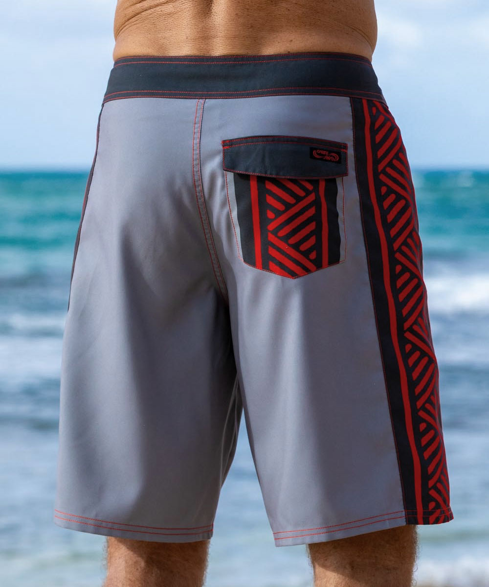 Mano Dive Tribal - Gray/Red Eco HydroPrint Board Shorts 3 Mano Dive Tribal - Gray/Red Eco HydroPrint Board Shorts