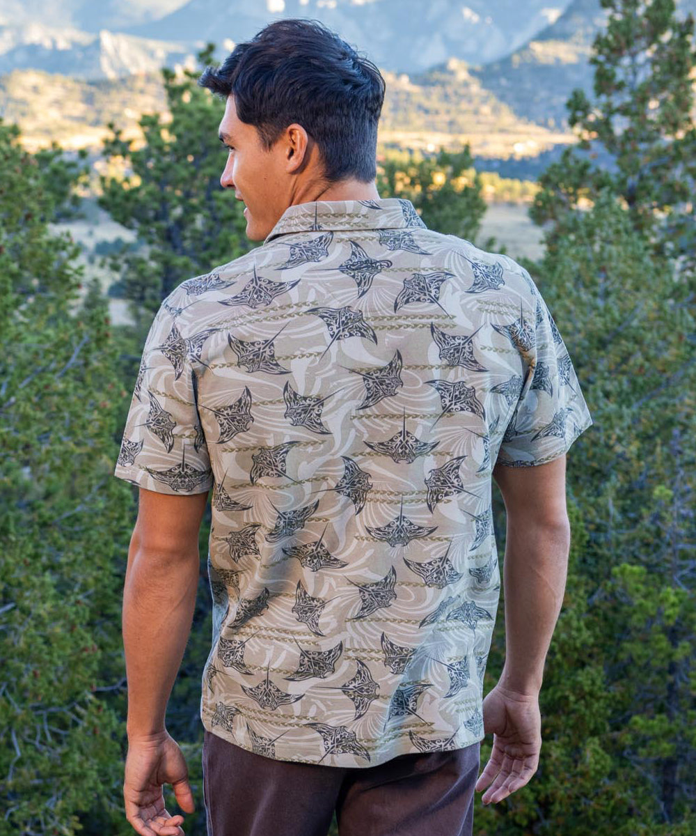 Manta Current - Tan Short Sleeve Hawaiian Polo Shirt 2 Manta Current - Tan Short Sleeve Hawaiian Polo Shirt