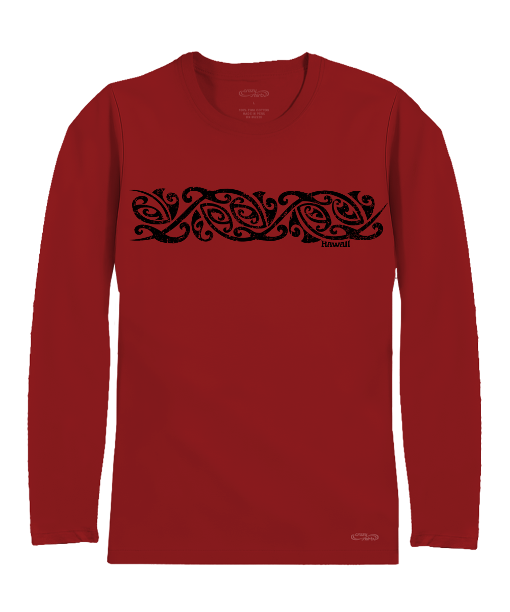 Maori Band - Rugby Red Long Sleeve Pima T-Shirt 1 Maori Band - Rugby Red Long Sleeve Pima T-Shirt
