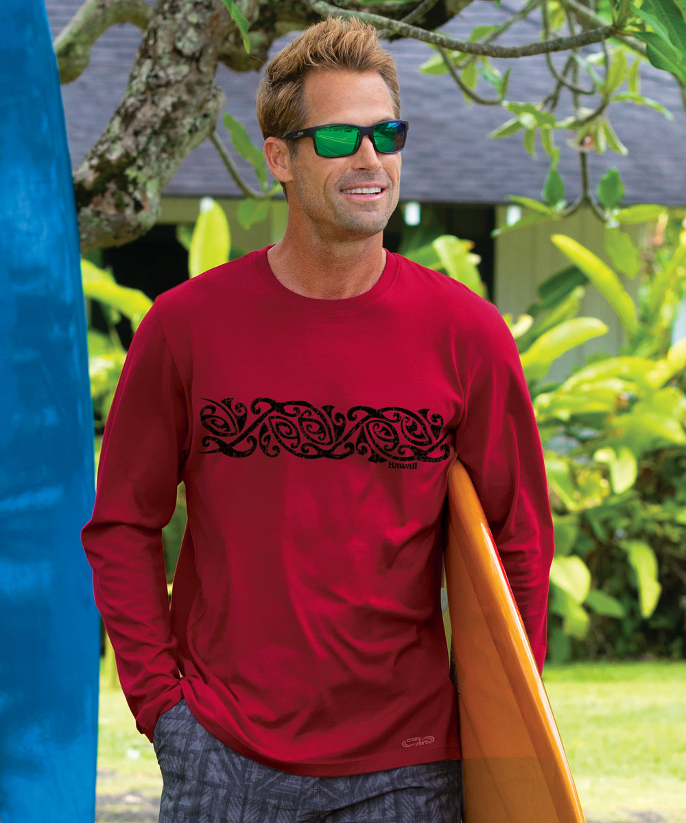 Maori Band - Rugby Red Long Sleeve Pima T-Shirt 2 Maori Band - Rugby Red Long Sleeve Pima T-Shirt