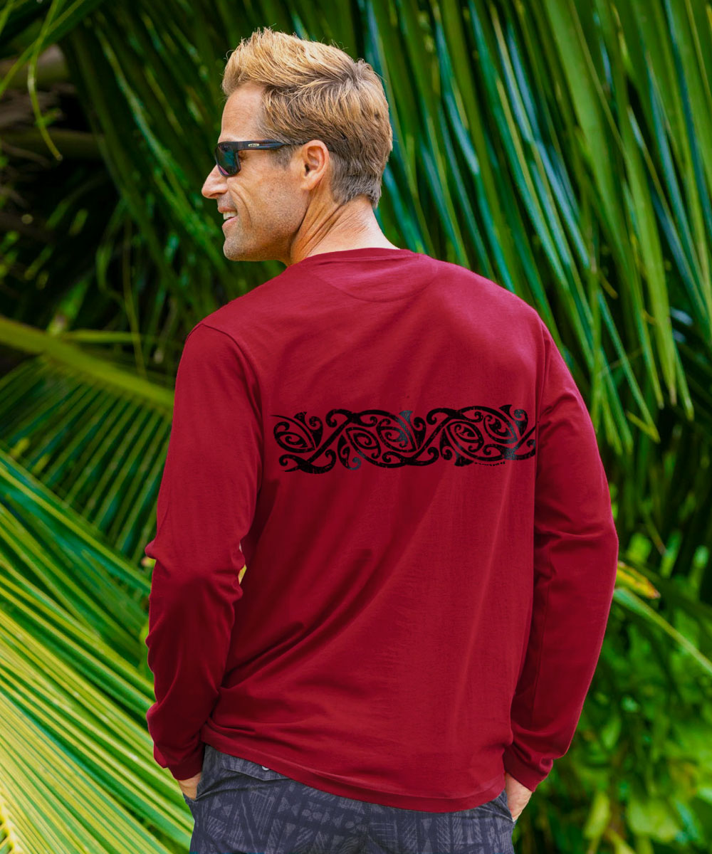 Maori Band - Rugby Red Long Sleeve Pima T-Shirt 3 Maori Band - Rugby Red Long Sleeve Pima T-Shirt