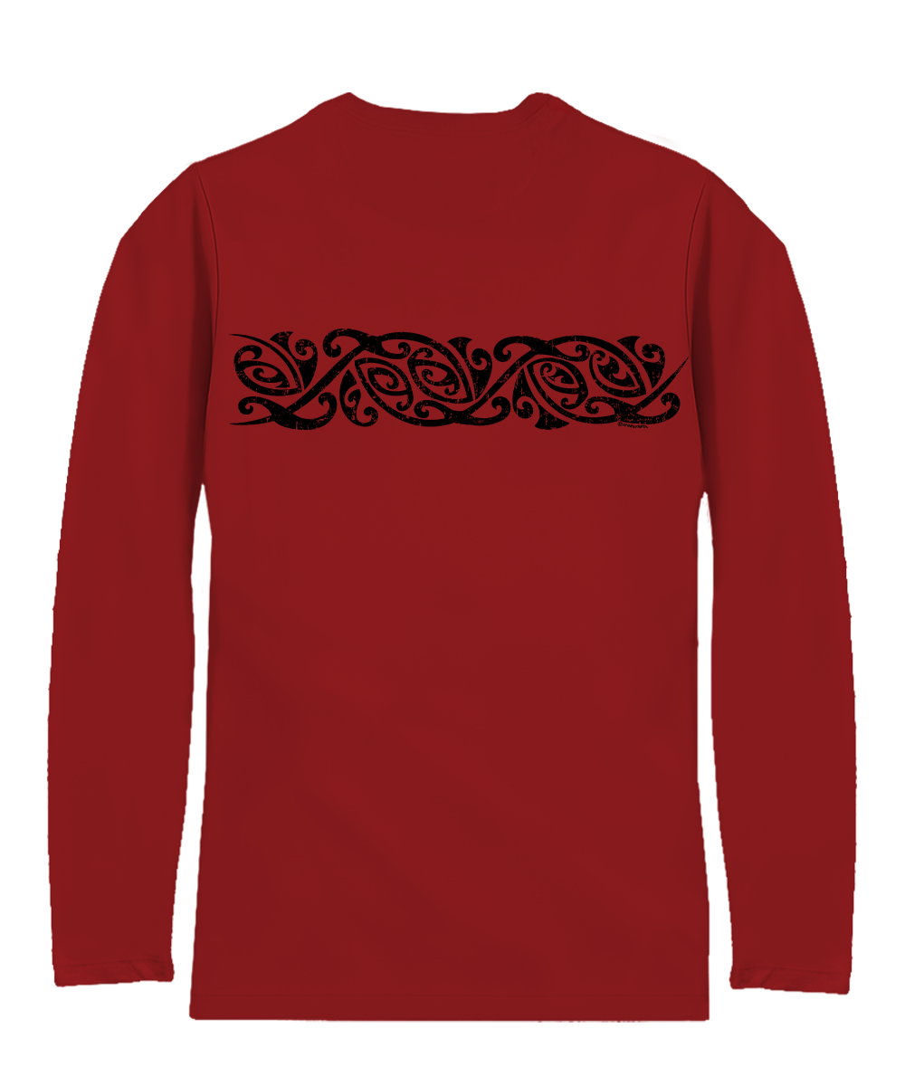 Maori Band - Rugby Red Long Sleeve Pima T-Shirt 4 Maori Band - Rugby Red Long Sleeve Pima T-Shirt