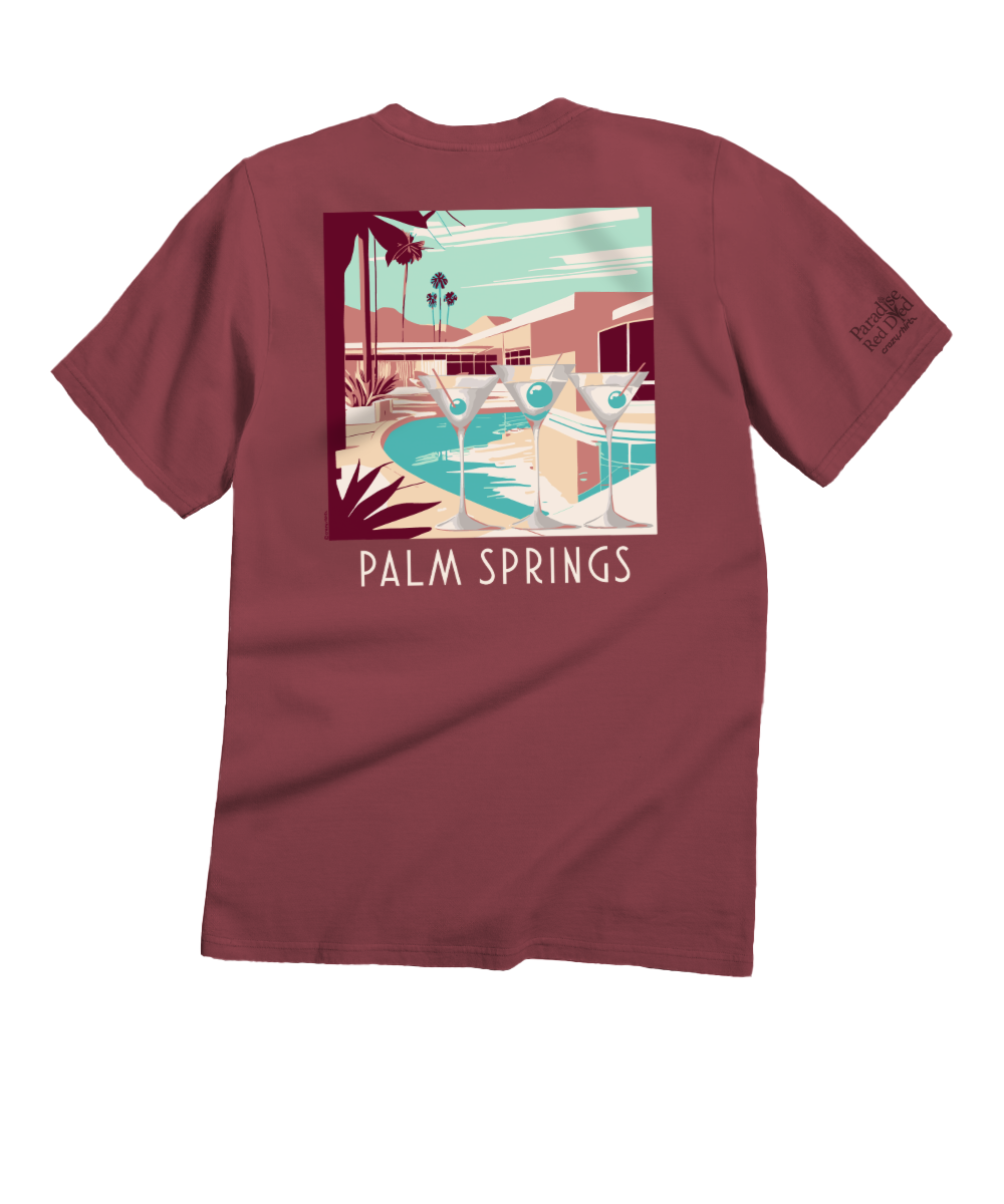 Martini Pool Party - Paradise Red Dyed Short Sleeve Crewneck T-Shirt 1 Martini Pool Party - Paradise Red Dyed Short Sleeve Crewneck T-Shirt