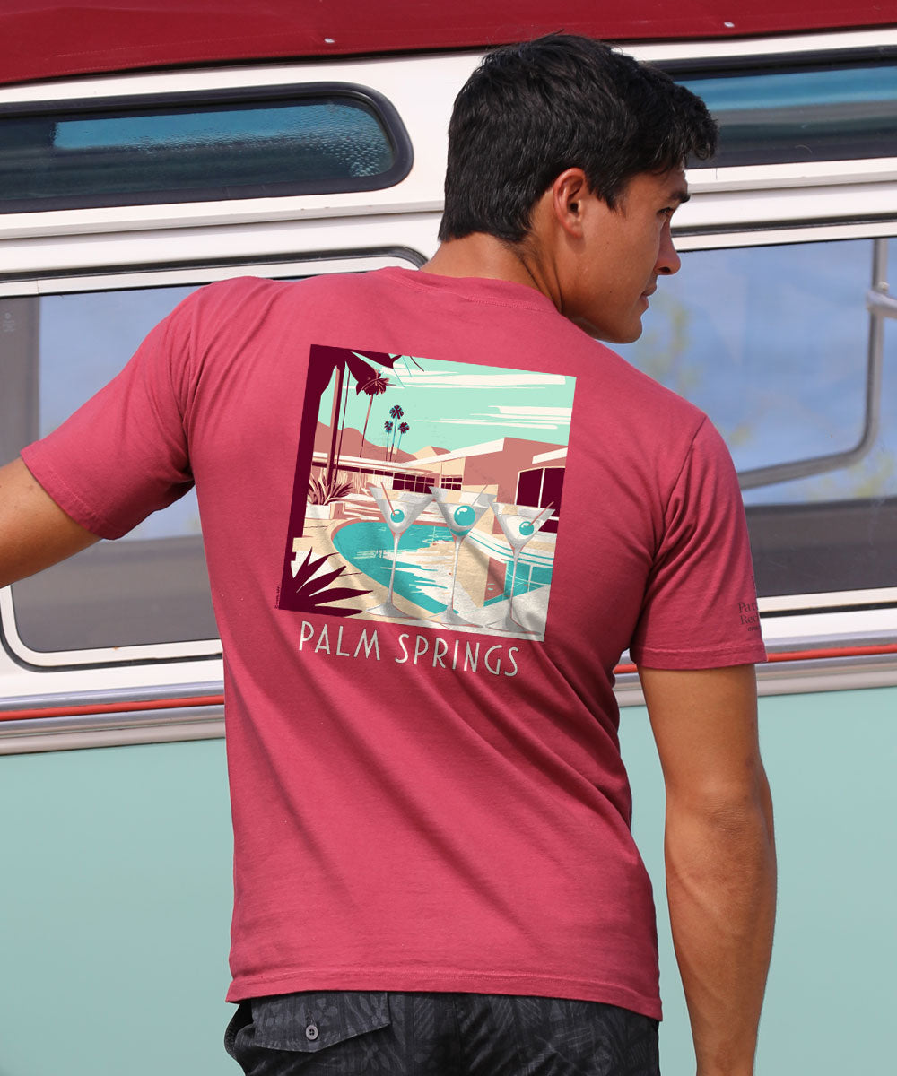 Martini Pool Party - Paradise Red Dyed Short Sleeve Crewneck T-Shirt 2 Martini Pool Party - Paradise Red Dyed Short Sleeve Crewneck T-Shirt