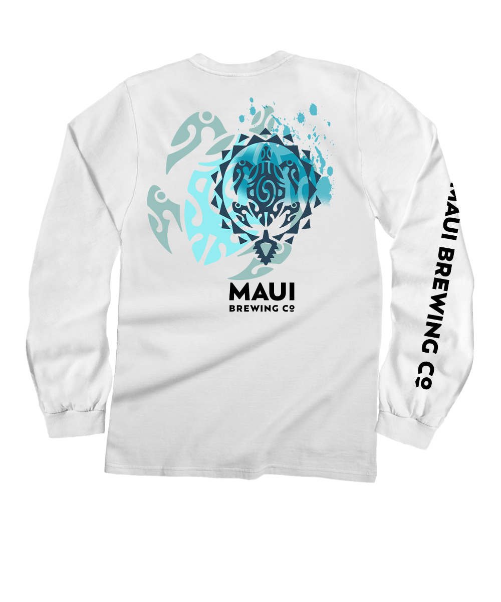 Maui Brewing Co Logo New Splatter - White Long Sleeve Crewneck T-Shirt