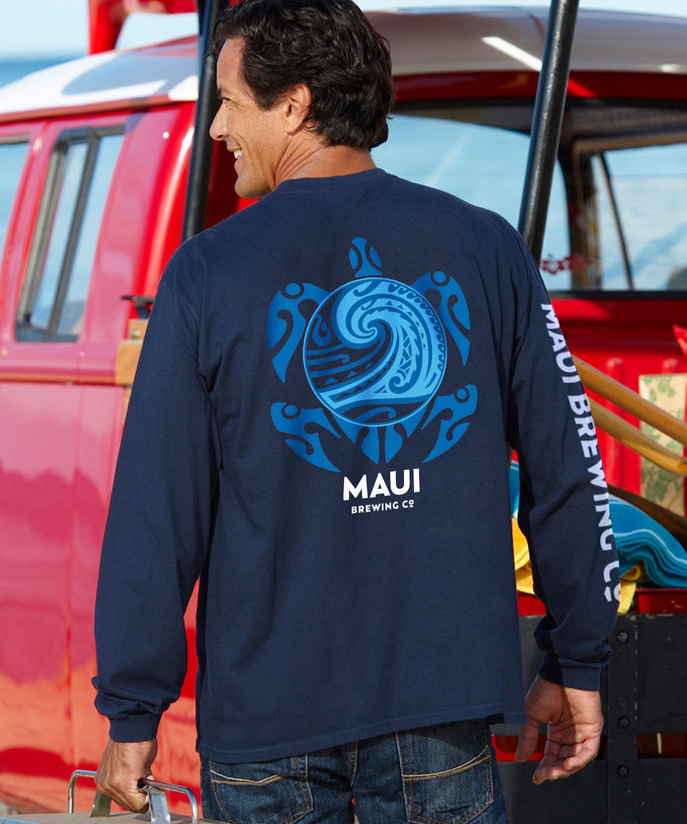 Maui Brewing Co New Big Swell - Navy Long Sleeve Crewneck T-Shirt 2 Maui Brewing Co New Big Swell - Navy Long Sleeve Crewneck T-Shirt