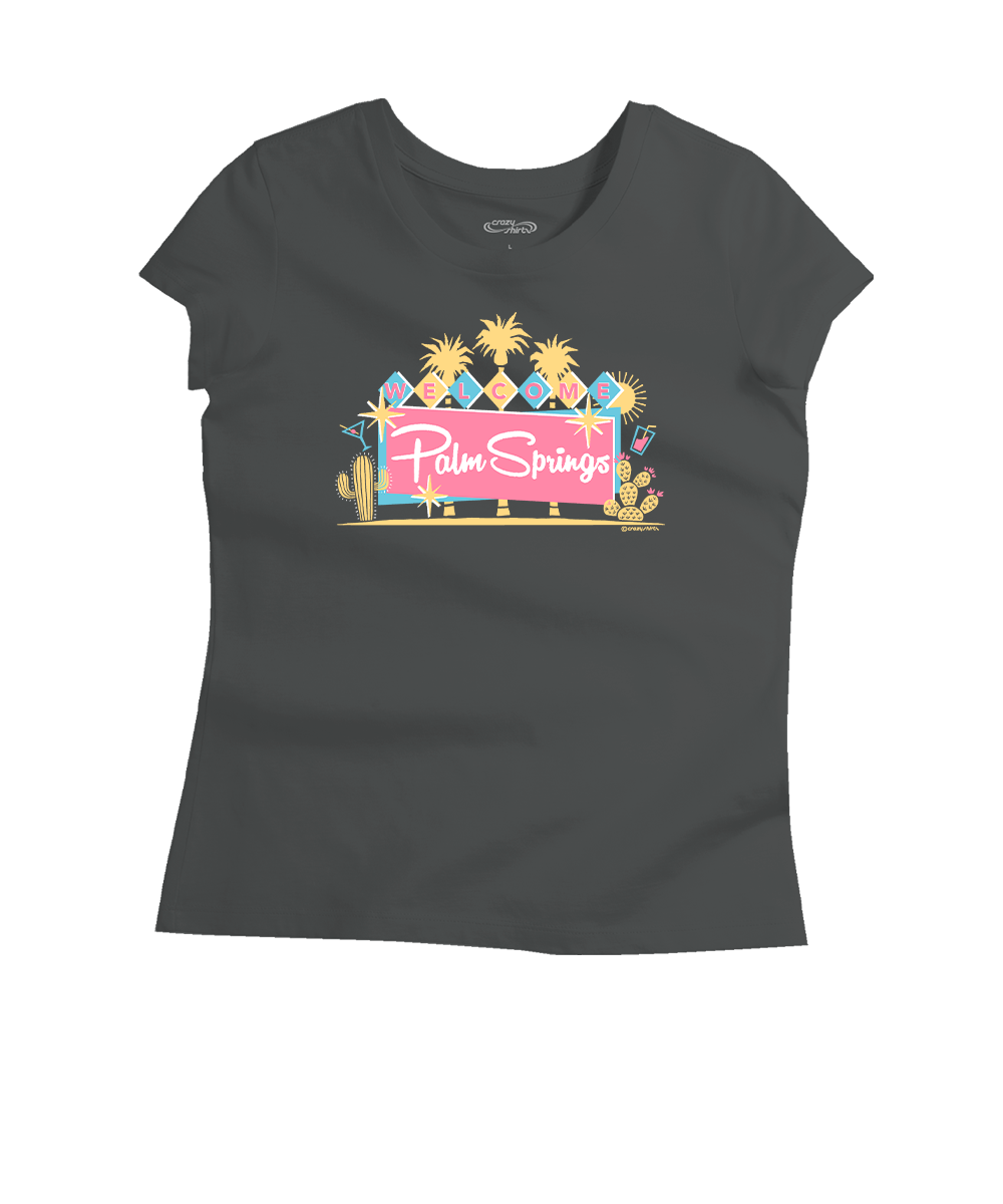 Mod Palm Springs Sign - Graphite Short Sleeve Pima T-Shirt