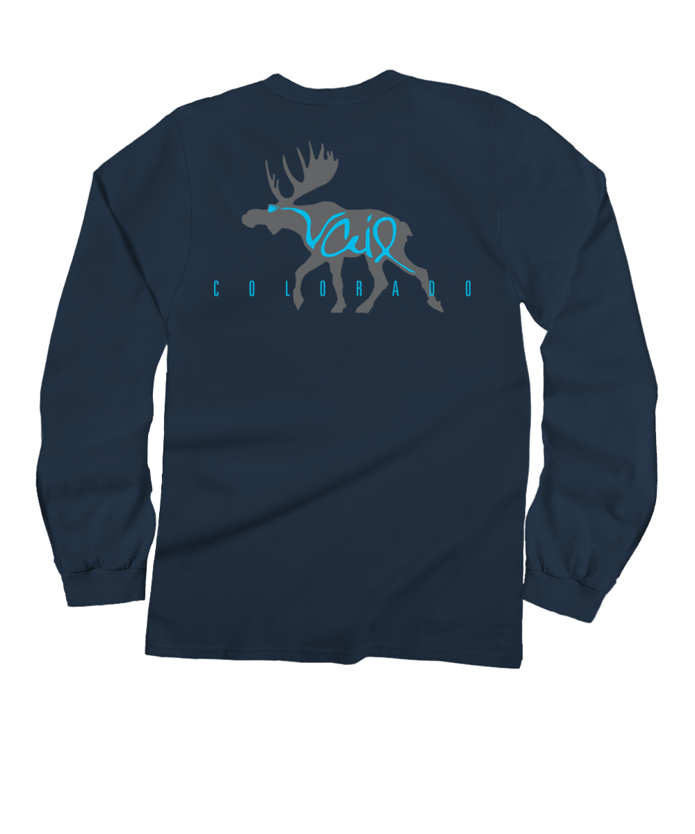 Moose Sighting - Navy Long Sleeve Crewneck T-Shirt