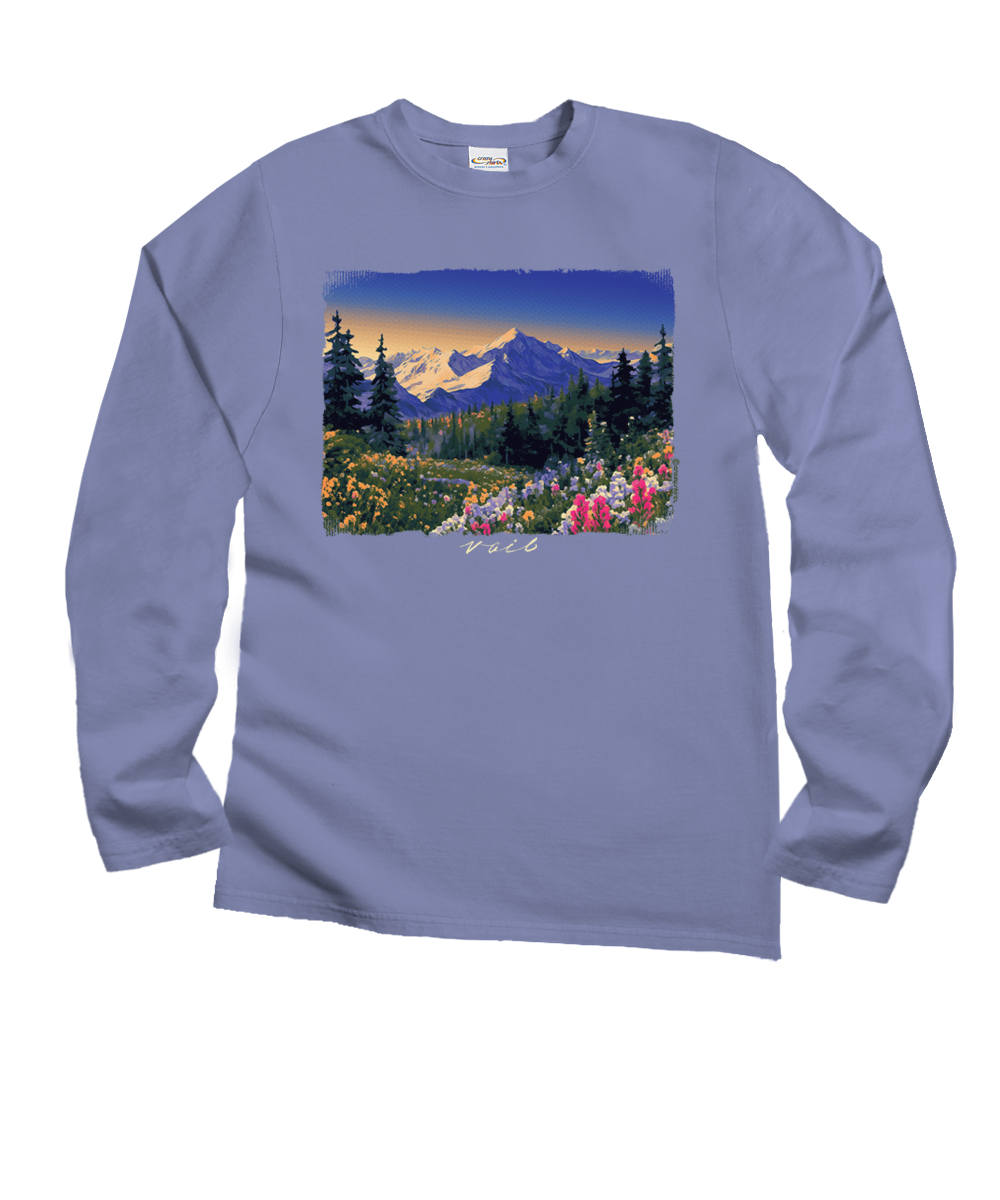Mountain Wildflowers - Lavender Dyed Long Sleeve Crewneck T-Shirt 1 Mountain Wildflowers - Lavender Dyed Long Sleeve Crewneck T-Shirt