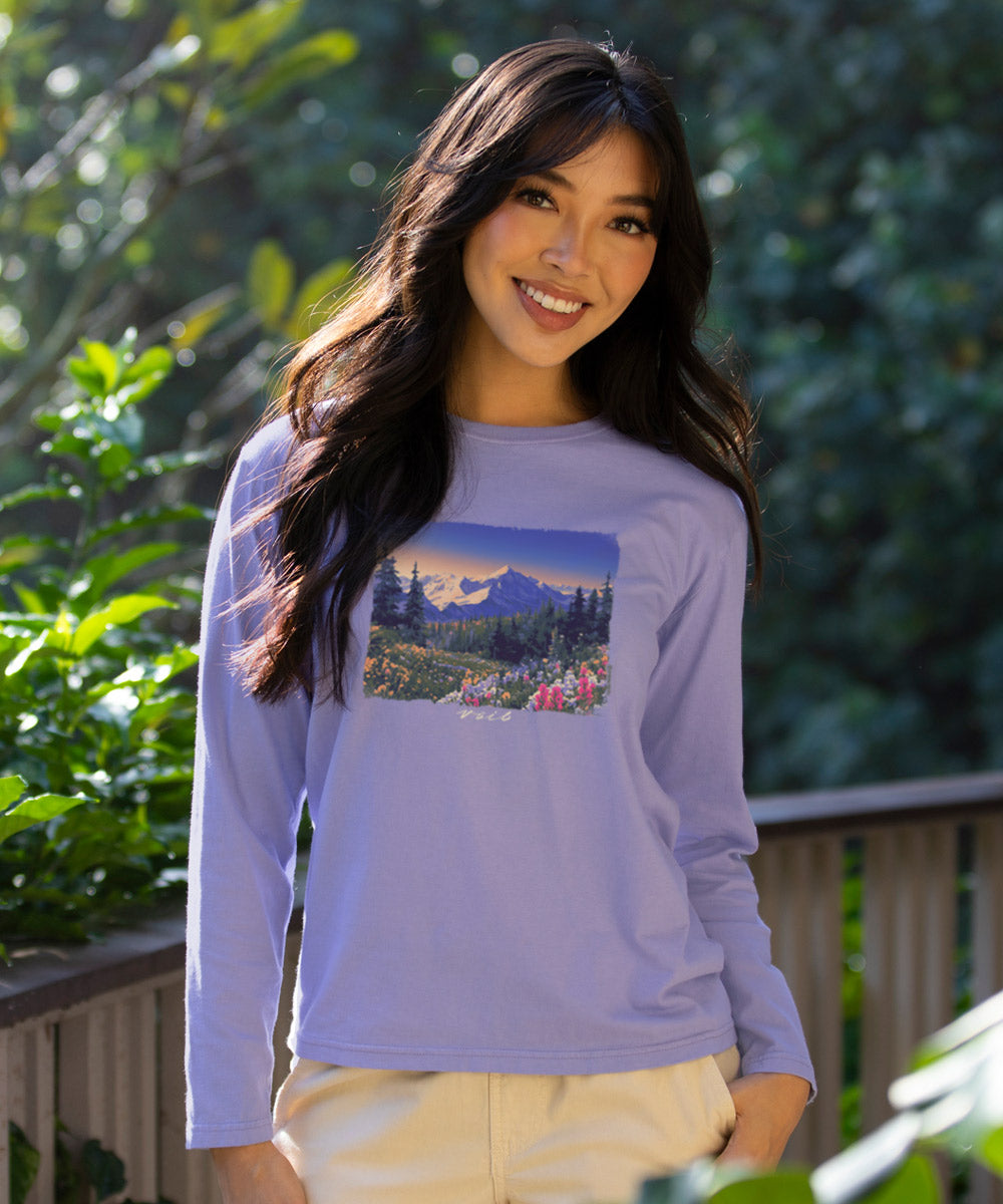 Mountain Wildflowers - Lavender Dyed Long Sleeve Crewneck T-Shirt 2 Mountain Wildflowers - Lavender Dyed Long Sleeve Crewneck T-Shirt