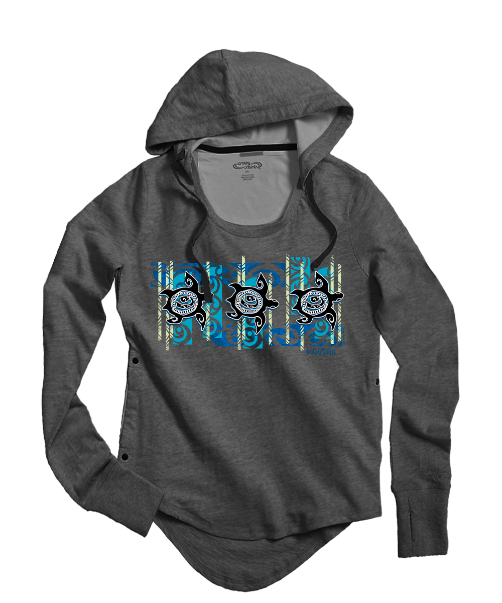 Nahele Honu - Gray Heather Long Sleeve Harmony Hooded T