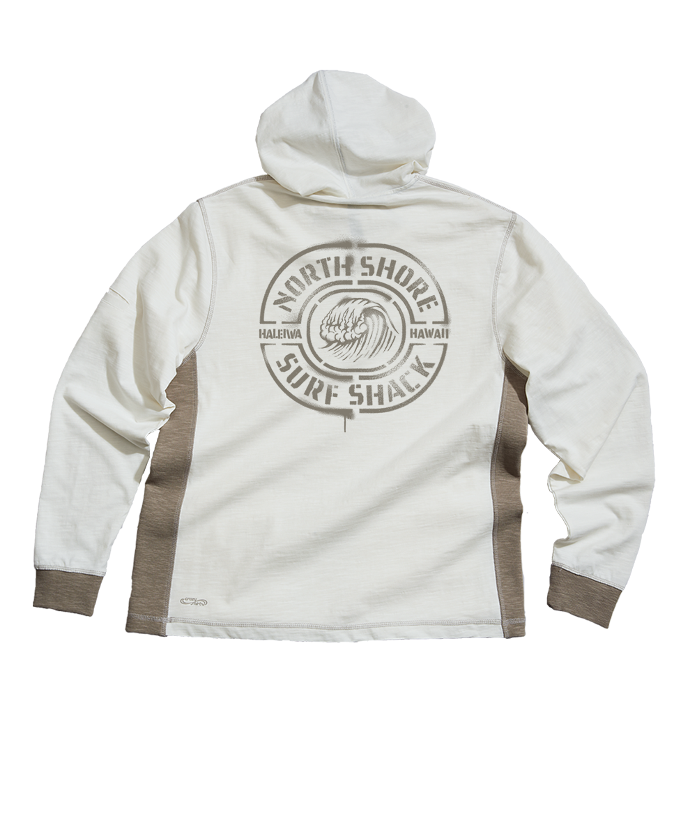North Shore Surf Shack - Natural/Gray Long Sleeve Longboard Hooded Tee