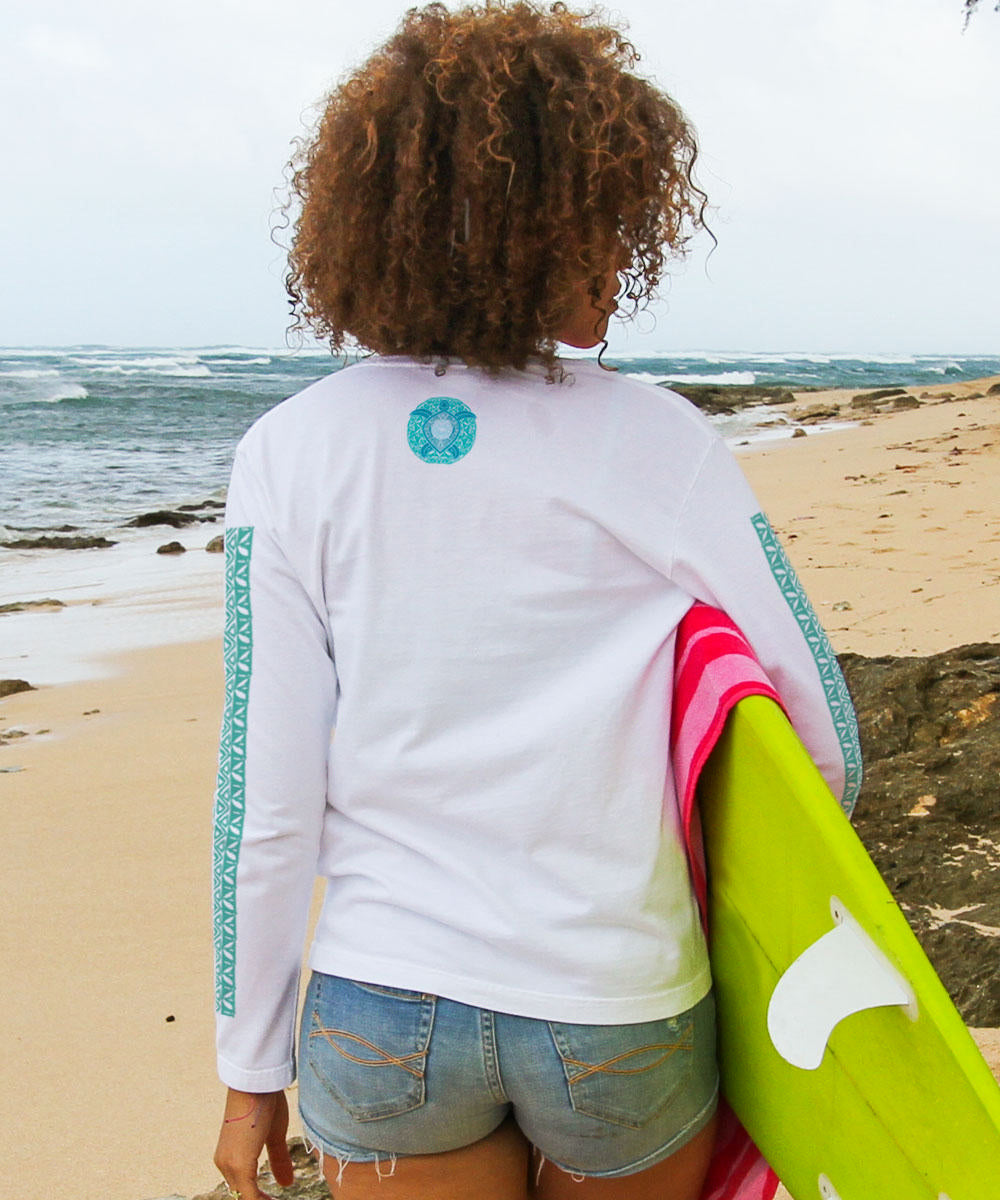 Ocean Blue - White Long Sleeve Crewneck T-Shirt 3 Ocean Blue - White Long Sleeve Crewneck T-Shirt