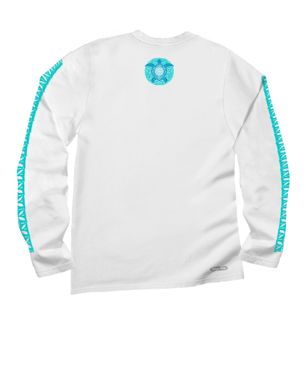 Ocean Blue - White Long Sleeve Crewneck T-Shirt 4 Ocean Blue - White Long Sleeve Crewneck T-Shirt