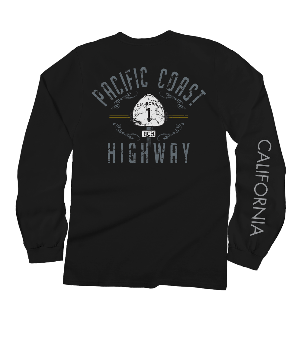 Pacific Coast Highway - Black Long Sleeve Crewneck T-Shirt 1 Pacific Coast Highway - Black Long Sleeve Crewneck T-Shirt