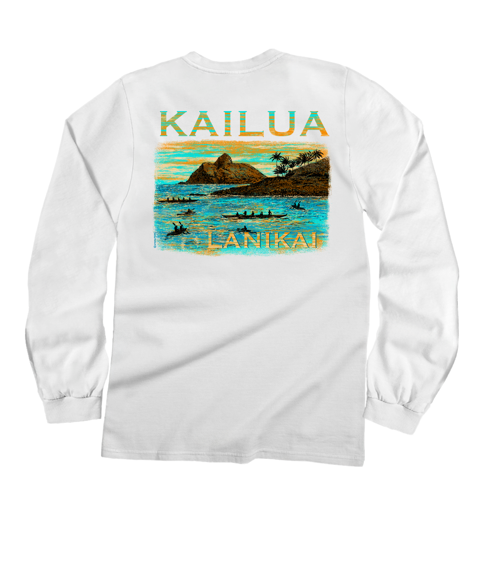 Paddle To Lanikai - White Long Sleeve Crewneck T-Shirt