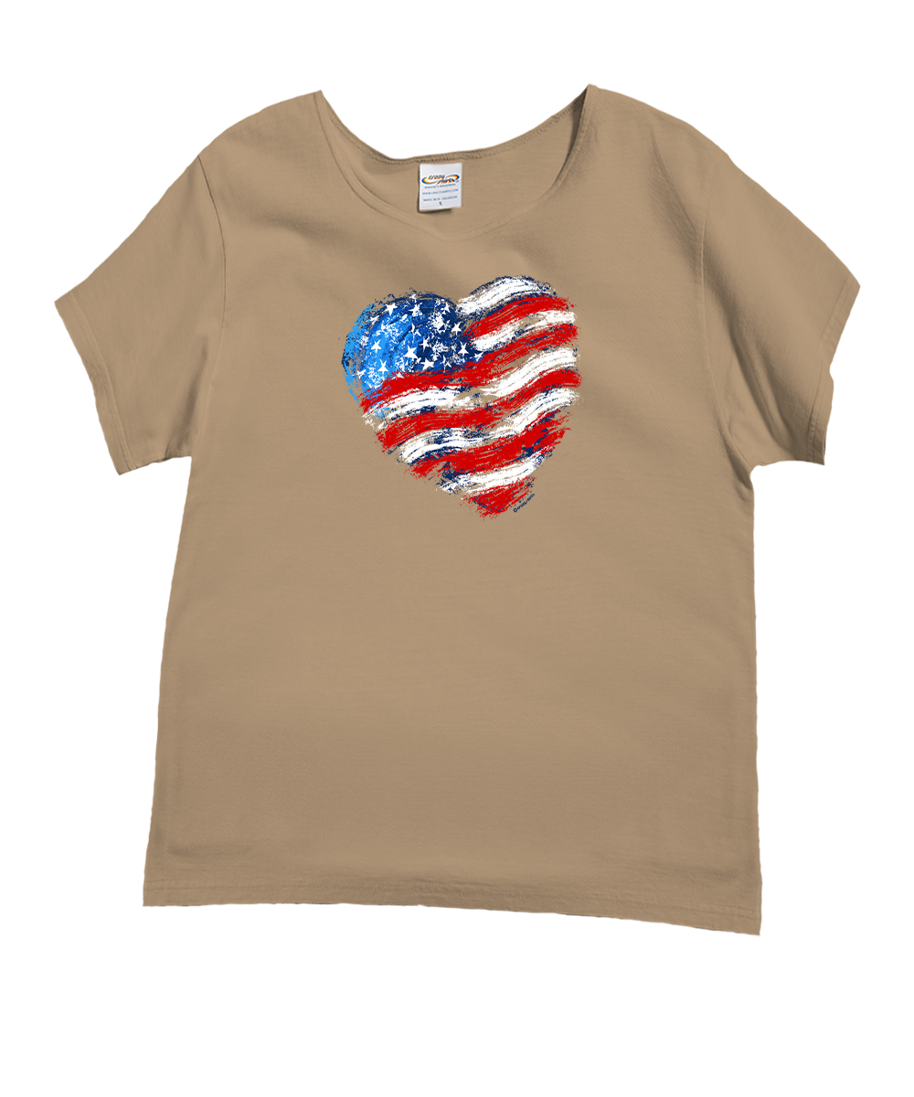Painted Heart Flag - Kona Coffee Dyed Short Sleeve Scoop Neck T-Shirt 1 Painted Heart Flag - Kona Coffee Dyed Short Sleeve Scoop Neck T-Shirt