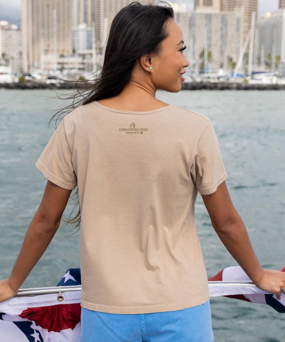 Painted Heart Flag - Kona Coffee Dyed Short Sleeve Scoop Neck T-Shirt 3 Painted Heart Flag - Kona Coffee Dyed Short Sleeve Scoop Neck T-Shirt