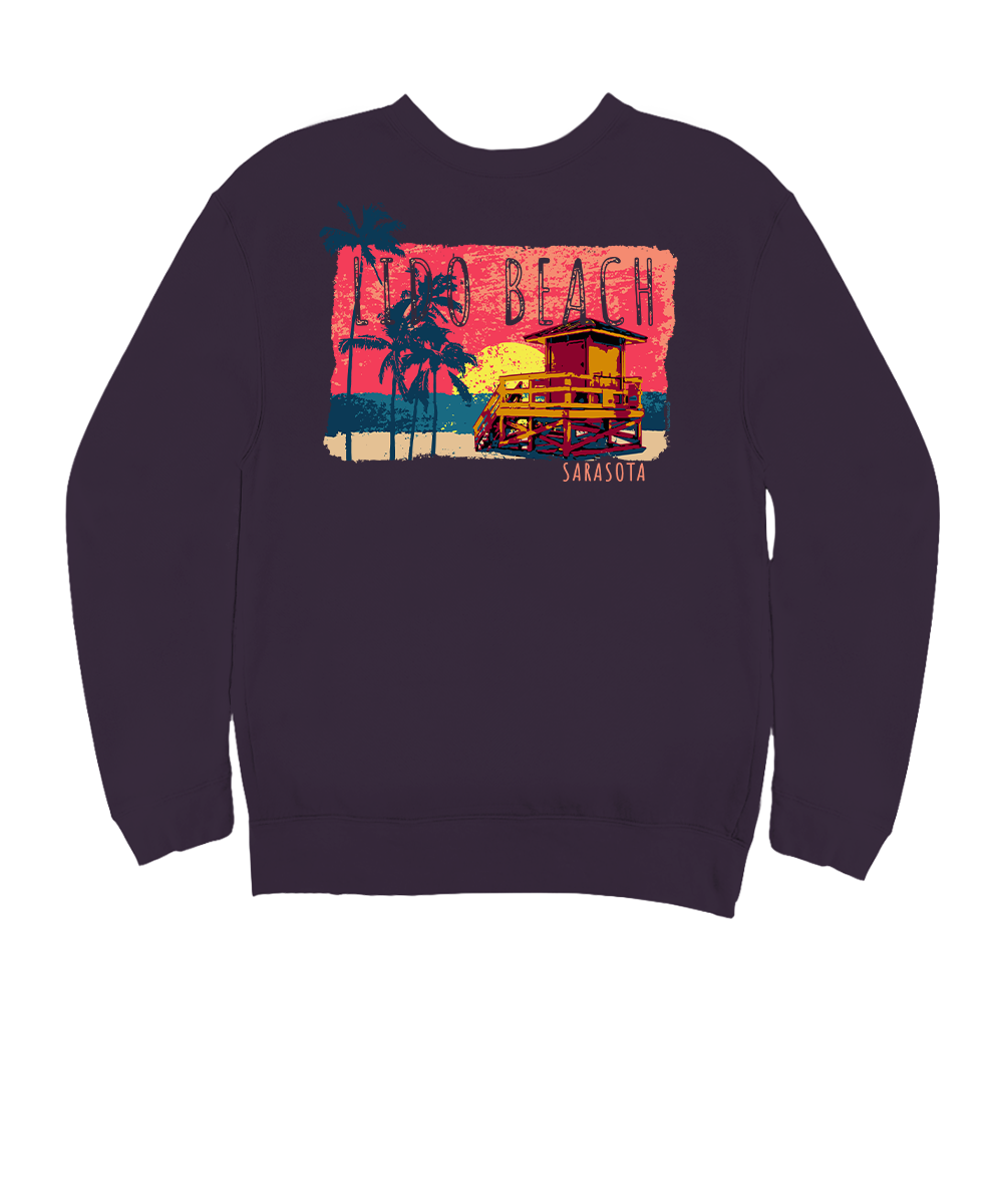 Painted Lido Beach - Blackberry Dyed Long Sleeve Sweatshirt