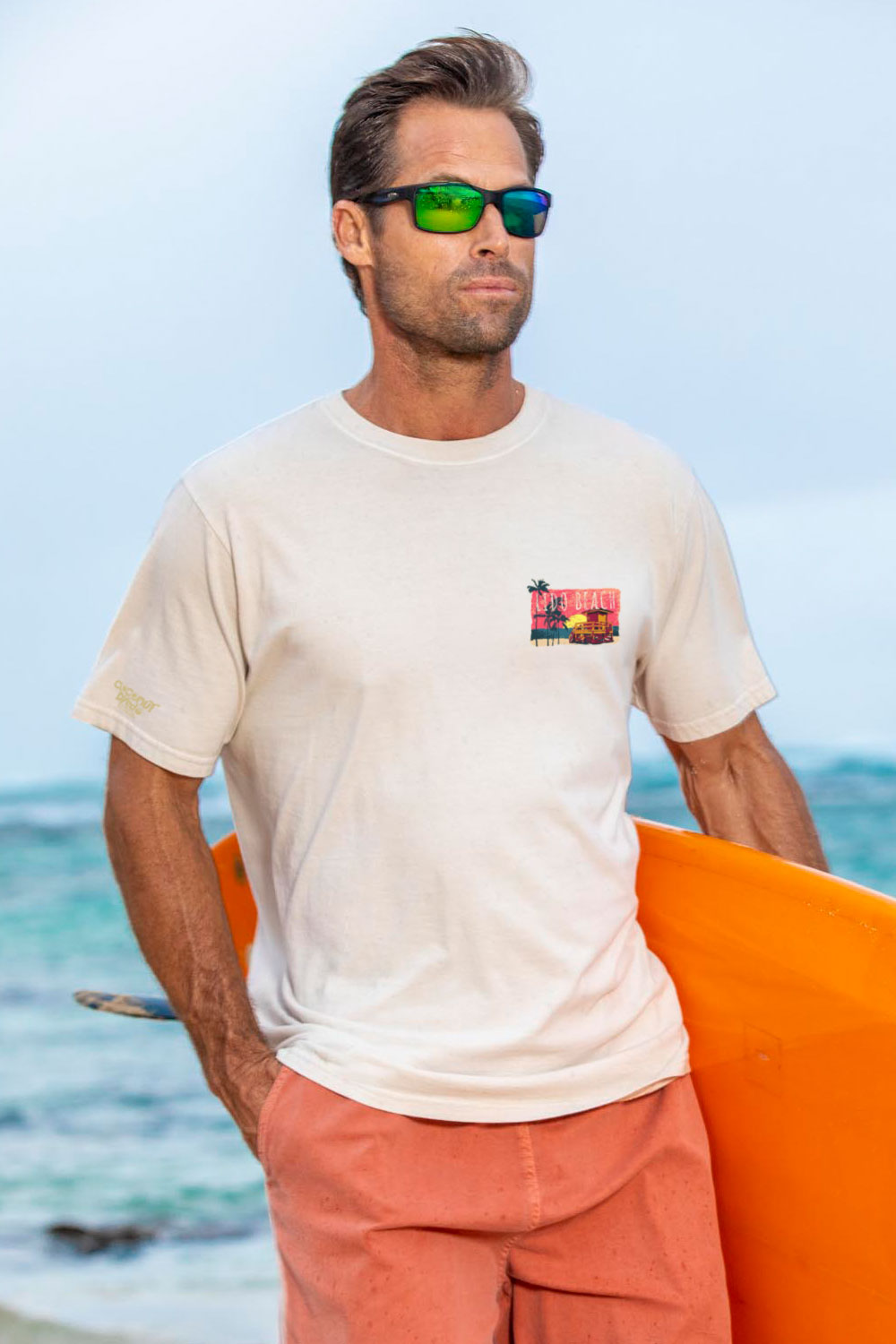 Painted Lido Beach - Coconut Dyed Short Sleeve Crewneck T-Shirt 3 Painted Lido Beach - Coconut Dyed Short Sleeve Crewneck T-Shirt