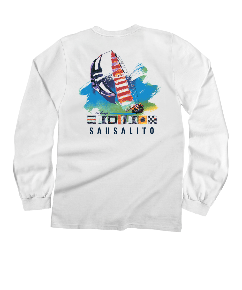 Painted Sails - White Long Sleeve Crewneck T-Shirt