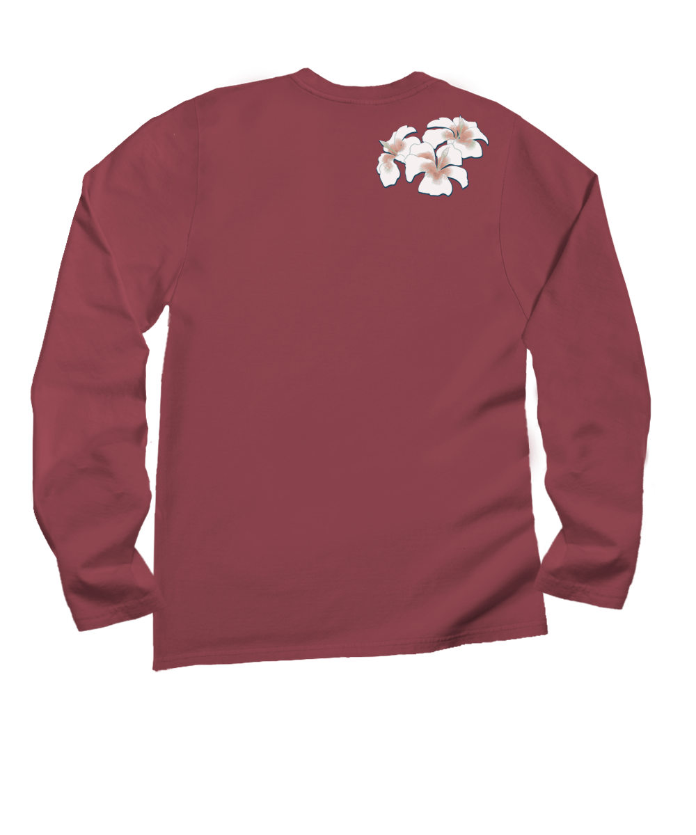Palm Hibiscus - Paradise Red Dyed Long Sleeve Crewneck T-Shirt 4 Palm Hibiscus - Paradise Red Dyed Long Sleeve Crewneck T-Shirt