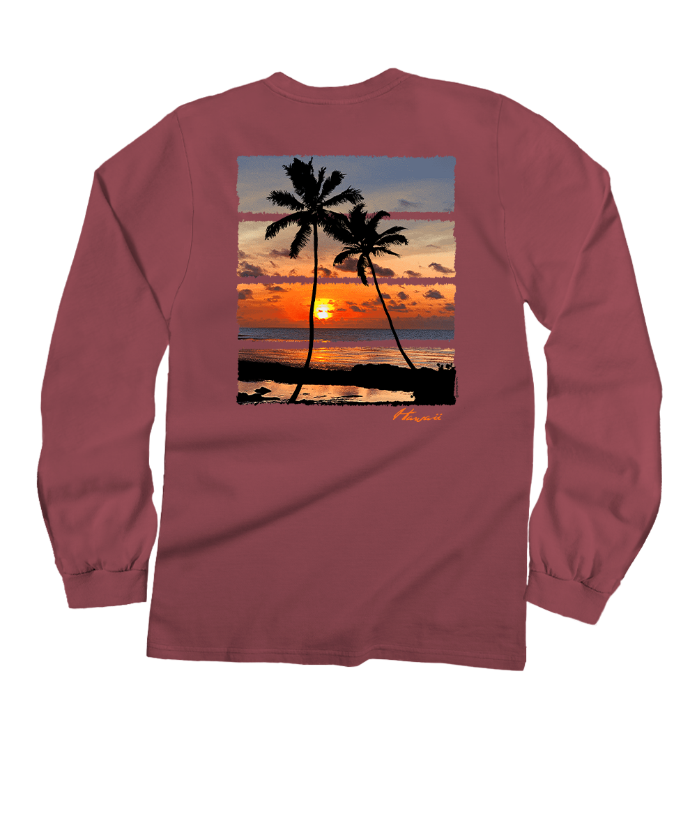 Palm Ocean View - Paradise Red Dyed Long Sleeve Crewneck T-Shirt 1 Palm Ocean View - Paradise Red Dyed Long Sleeve Crewneck T-Shirt