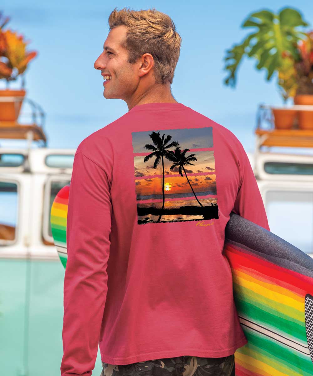 Palm Ocean View - Paradise Red Dyed Long Sleeve Crewneck T-Shirt 2 Palm Ocean View - Paradise Red Dyed Long Sleeve Crewneck T-Shirt