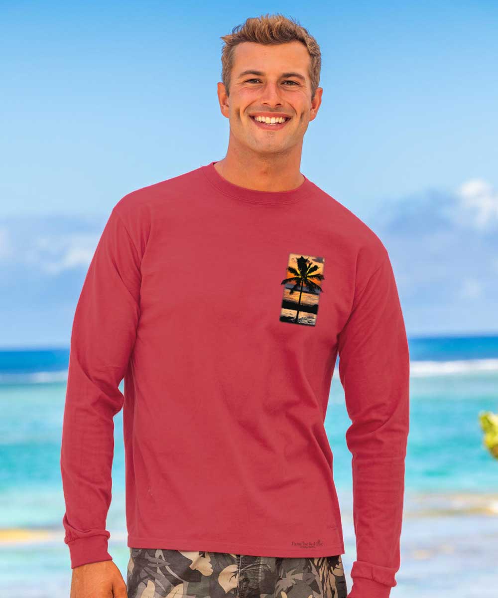 Palm Ocean View - Paradise Red Dyed Long Sleeve Crewneck T-Shirt 3 Palm Ocean View - Paradise Red Dyed Long Sleeve Crewneck T-Shirt