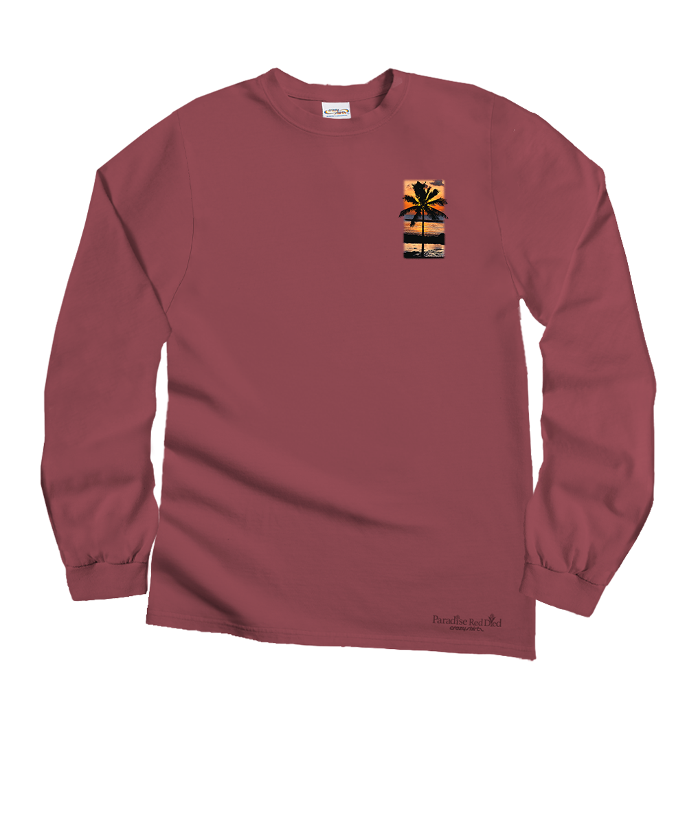 Palm Ocean View - Paradise Red Dyed Long Sleeve Crewneck T-Shirt 4 Palm Ocean View - Paradise Red Dyed Long Sleeve Crewneck T-Shirt