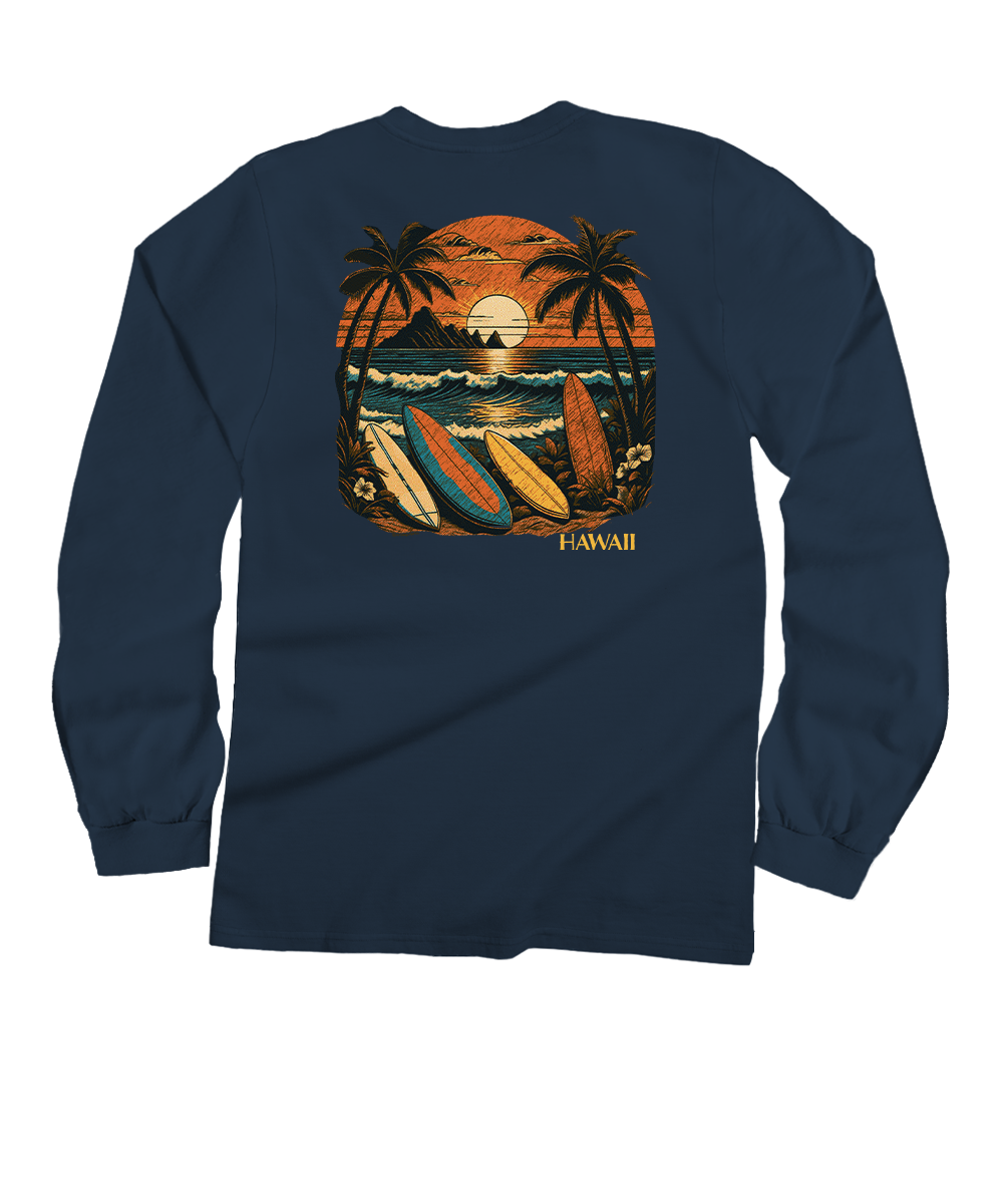 Papara Sunset - Navy Long Sleeve Crewneck T-Shirt