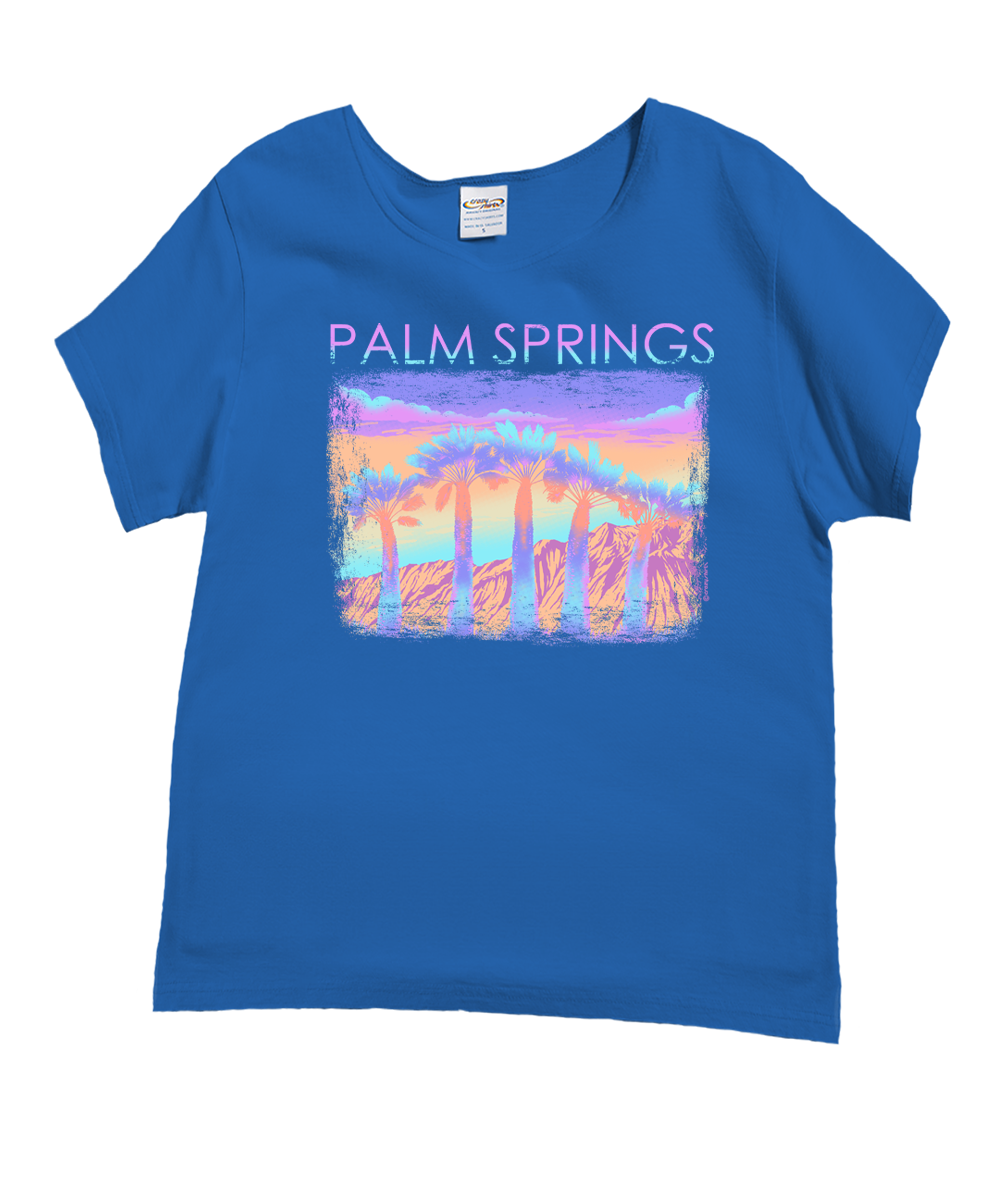Pastel Palms - Blue Hawaii Dyed Short Sleeve Scoop Neck T-Shirt 1 Pastel Palms - Blue Hawaii Dyed Short Sleeve Scoop Neck T-Shirt