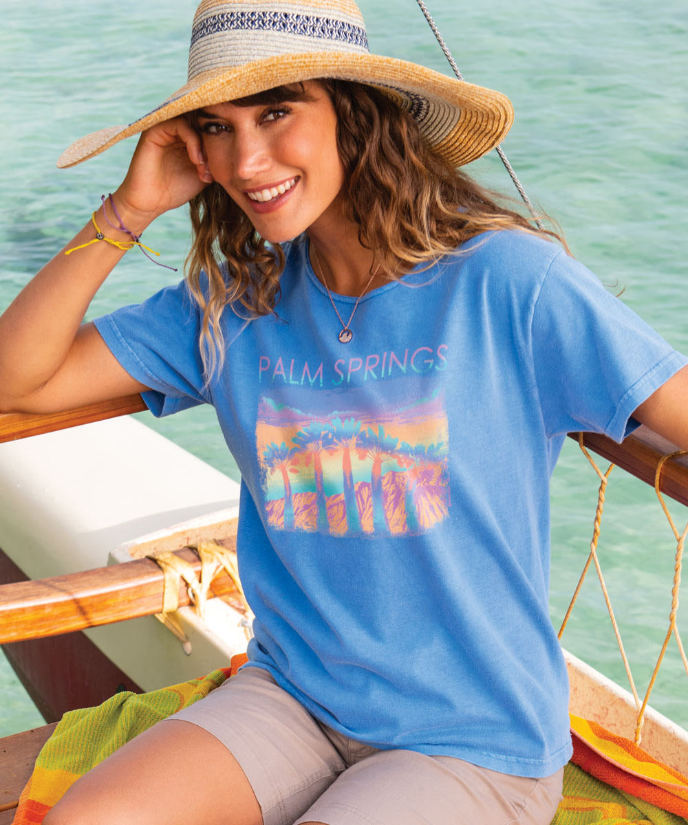 Pastel Palms - Blue Hawaii Dyed Short Sleeve Scoop Neck T-Shirt 2 Pastel Palms - Blue Hawaii Dyed Short Sleeve Scoop Neck T-Shirt