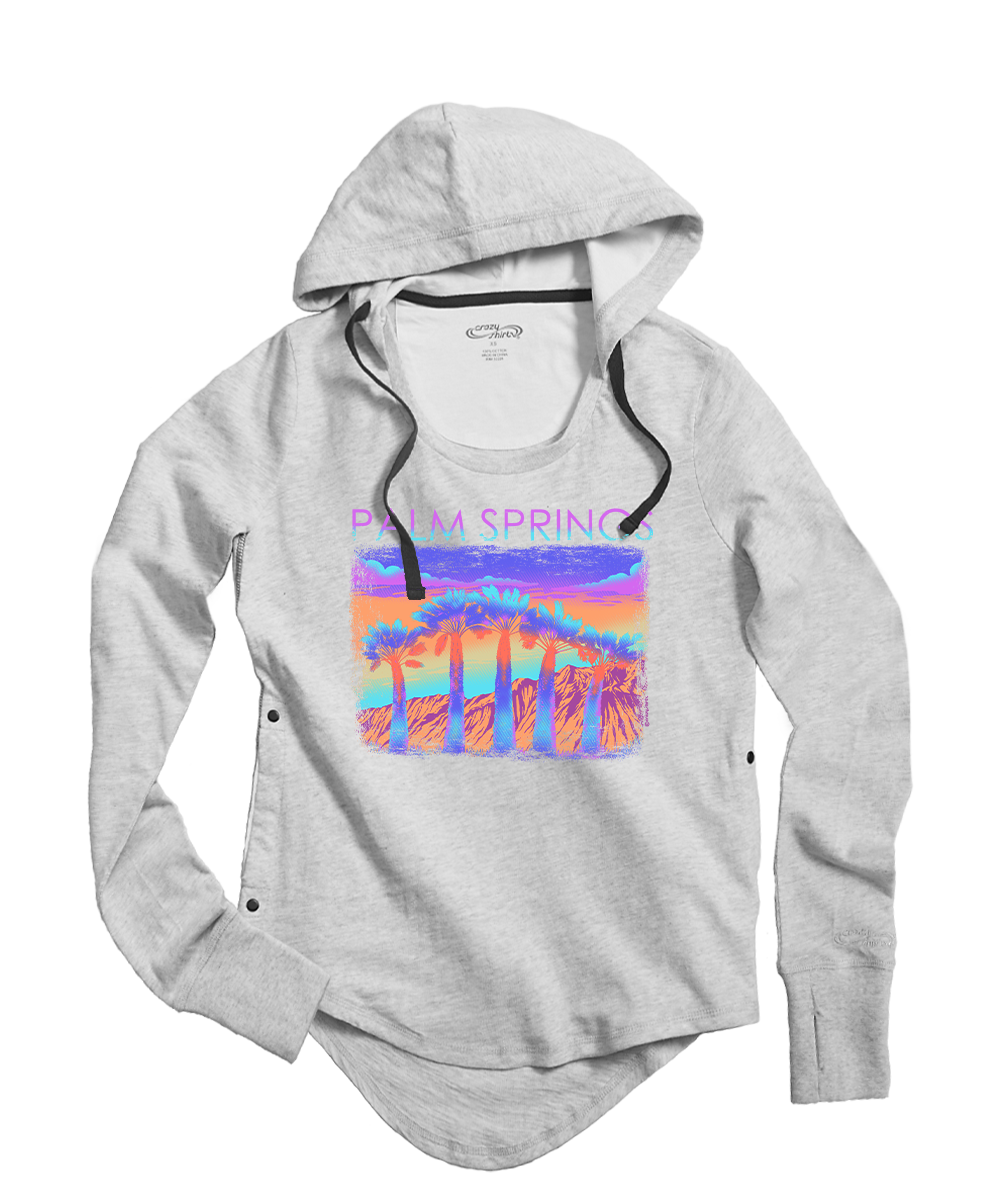 Pastel Palms - White Gray Heather Long Sleeve Harmony Hooded T 1 Pastel Palms - White Gray Heather Long Sleeve Harmony Hooded T