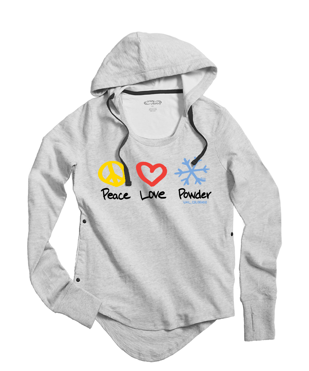 Peace Love Powder - Gray Heather Long Sleeve Harmony Hooded T