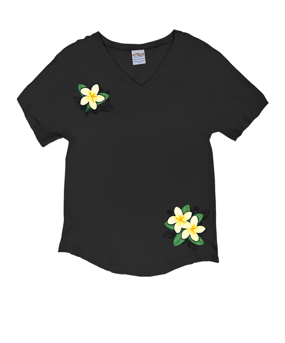 Plumeria Bloom - Charcoal Short Sleeve Dolman V-Neck Tee 1 Plumeria Bloom - Charcoal Short Sleeve Dolman V-Neck Tee