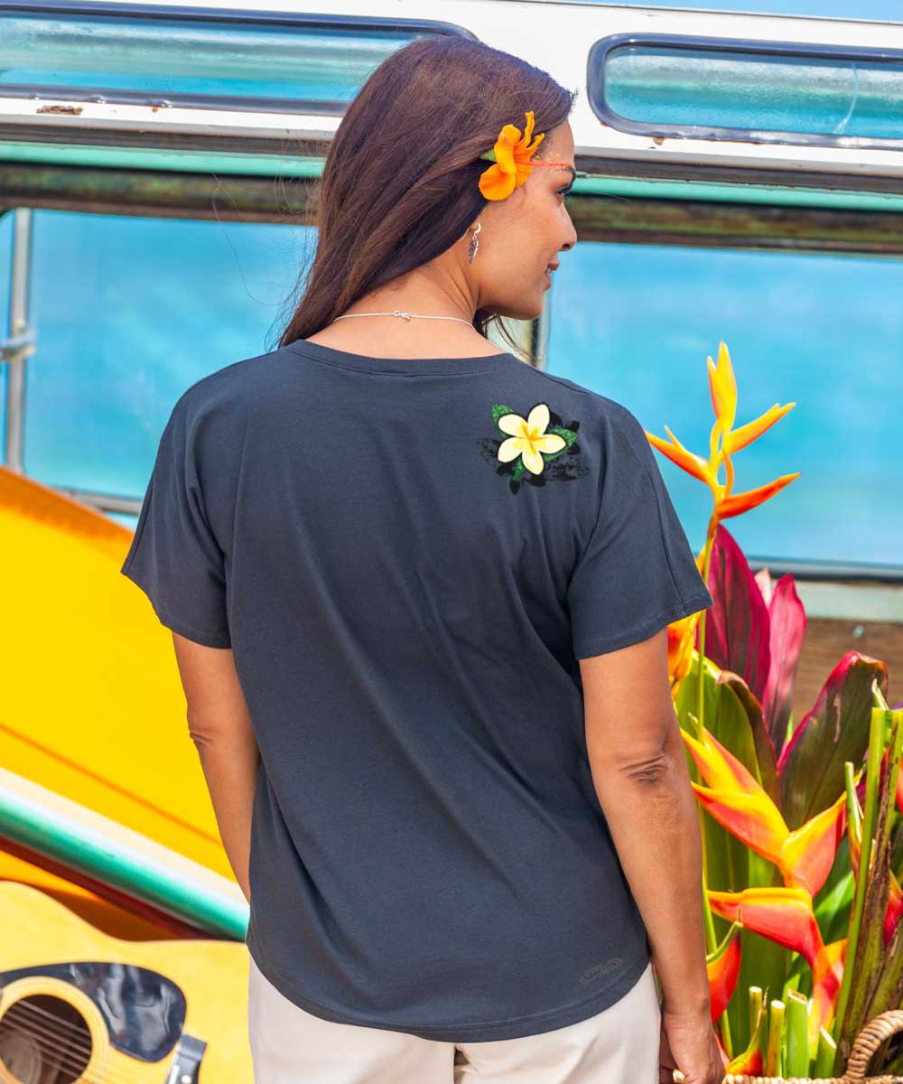 Plumeria Bloom - Charcoal Short Sleeve Dolman V-Neck Tee 3 Plumeria Bloom - Charcoal Short Sleeve Dolman V-Neck Tee