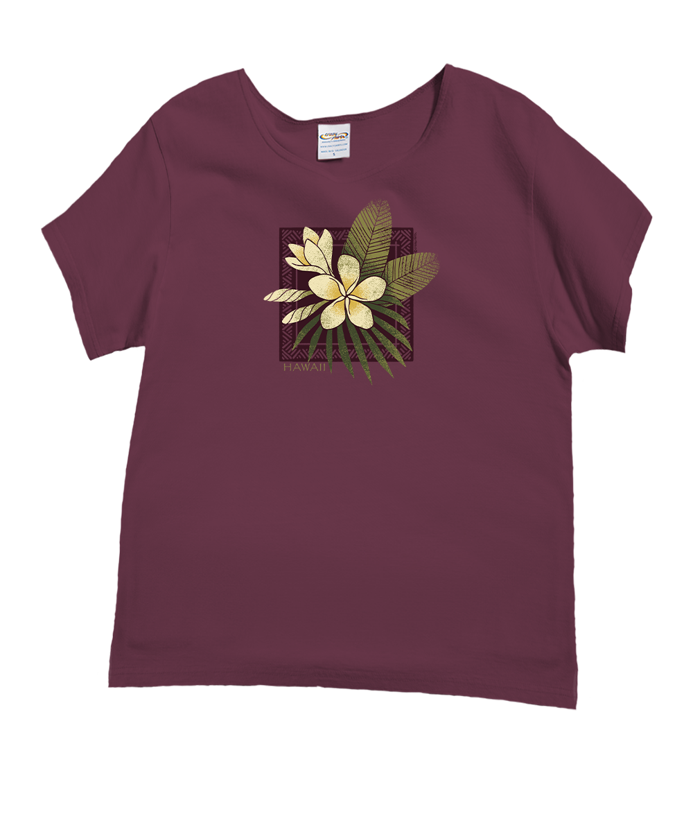 Plumeria Center - Wine Dyed Short Sleeve Scoop Neck T-Shirt 1 Plumeria Center - Wine Dyed Short Sleeve Scoop Neck T-Shirt
