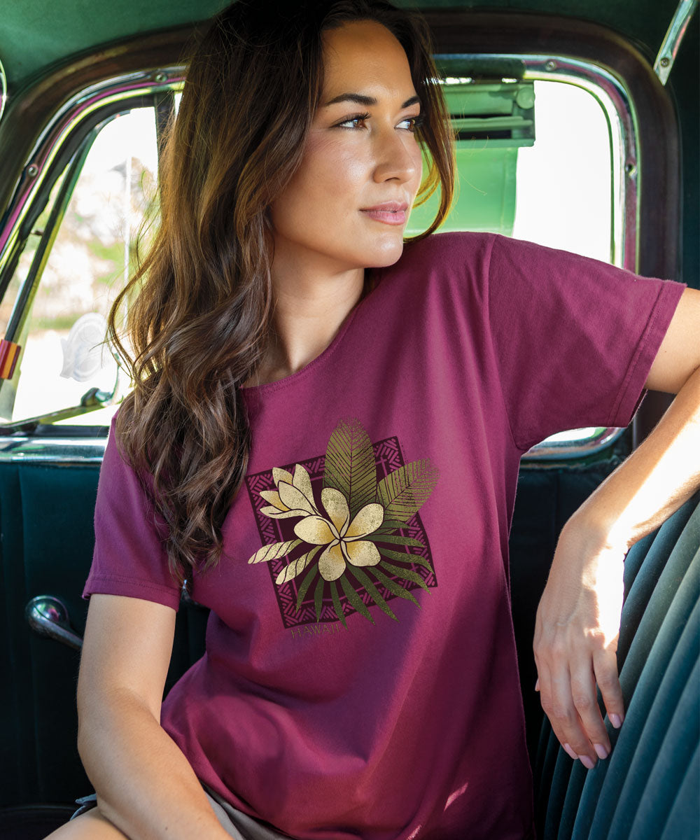Plumeria Center - Wine Dyed Short Sleeve Scoop Neck T-Shirt 2 Plumeria Center - Wine Dyed Short Sleeve Scoop Neck T-Shirt