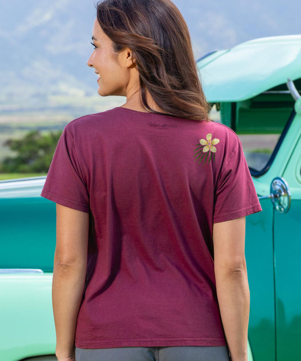 Plumeria Center - Wine Dyed Short Sleeve Scoop Neck T-Shirt 3 Plumeria Center - Wine Dyed Short Sleeve Scoop Neck T-Shirt