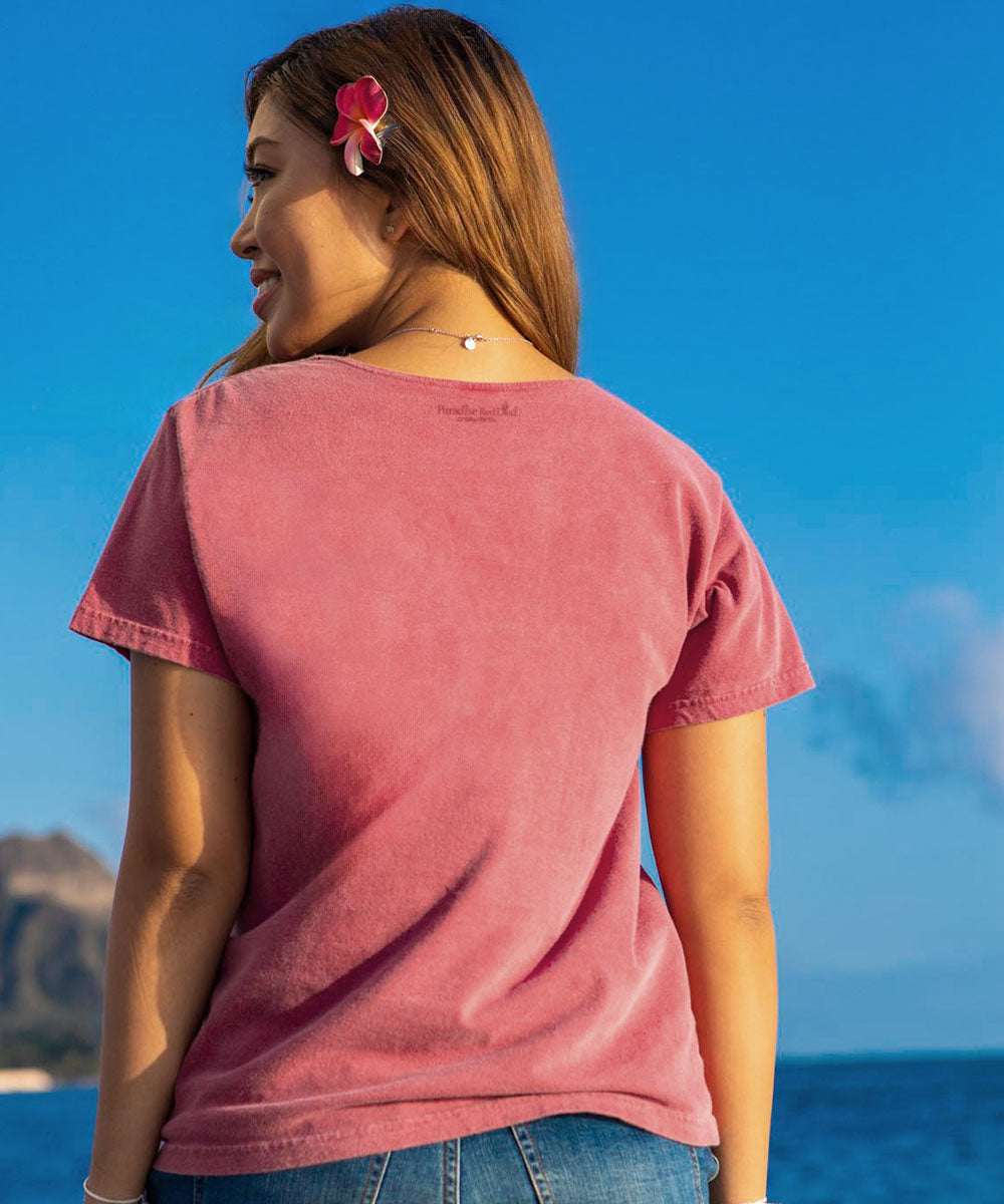 Polynesian Monstera - Paradise Red Dyed Short Sleeve Scoop Neck T-Shirt 3 Polynesian Monstera - Paradise Red Dyed Short Sleeve Scoop Neck T-Shirt