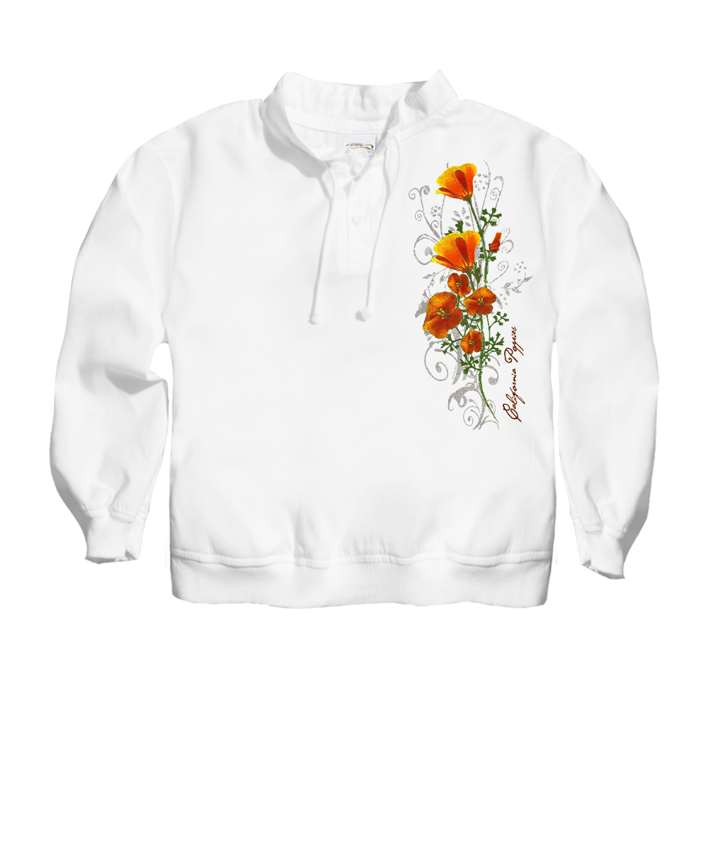 Poppy Swirl - White Long Sleeve Lightweight Pullover