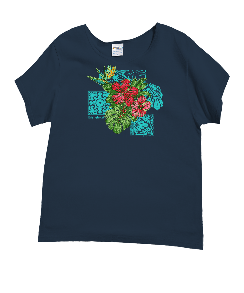 Pua Nani Montage - Navy Short Sleeve Scoop Neck T-Shirt 1 Pua Nani Montage - Navy Short Sleeve Scoop Neck T-Shirt