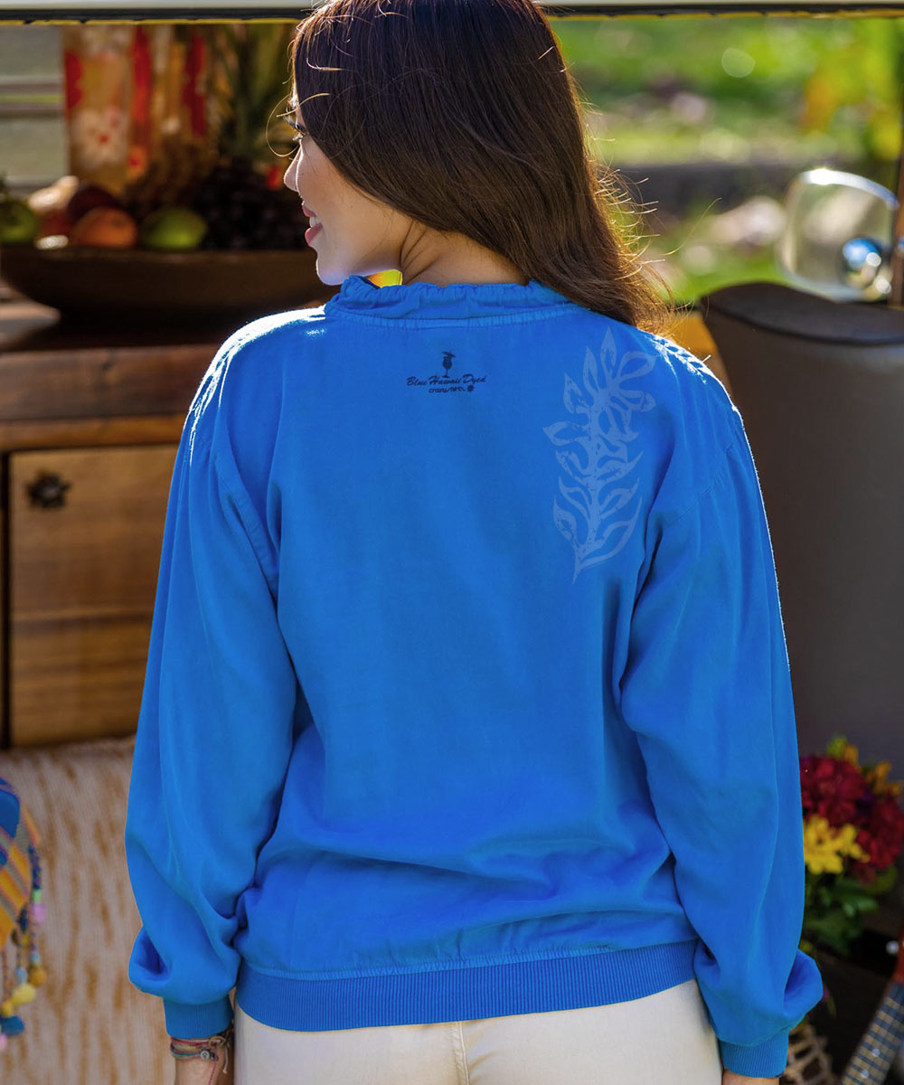 Pua Stamp - Blue Hawaii Dyed Long Sleeve Lightweight Pullover 3 Pua Stamp - Blue Hawaii Dyed Long Sleeve Lightweight Pullover