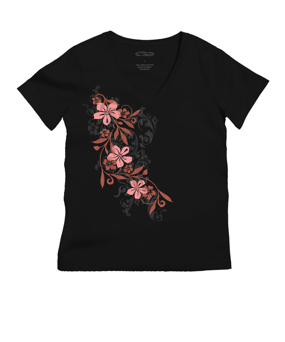 Pupukea Falls - Jet Black Short Sleeve Pima V-Neck T-Shirt